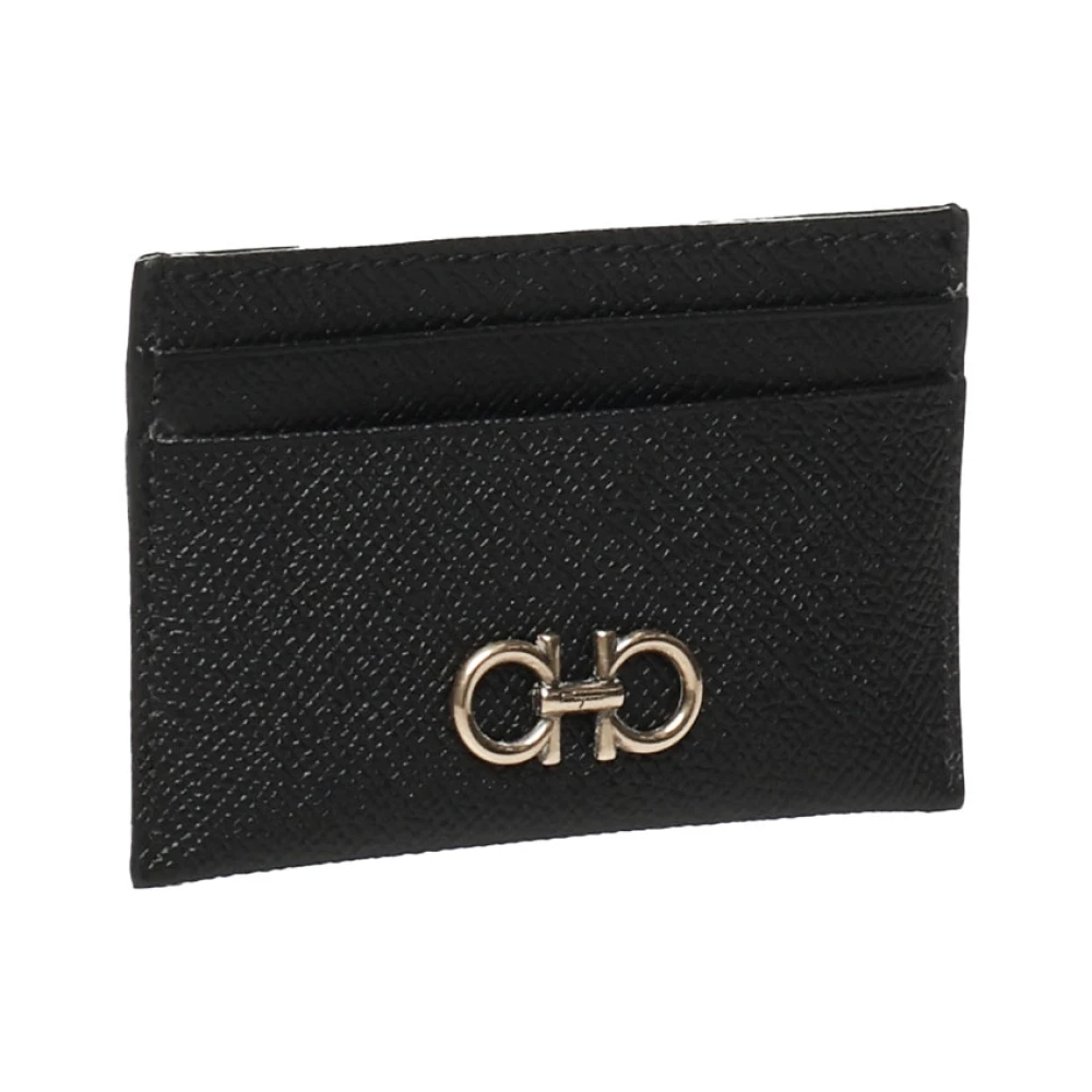 Salvatore Ferragamo Zwarte Kalfsleren Portemonnee met Gouden Afwerking Black Dames