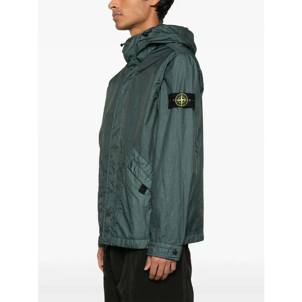 Stone Island Groene Hoodie met ritssluiting zakken Green Heren