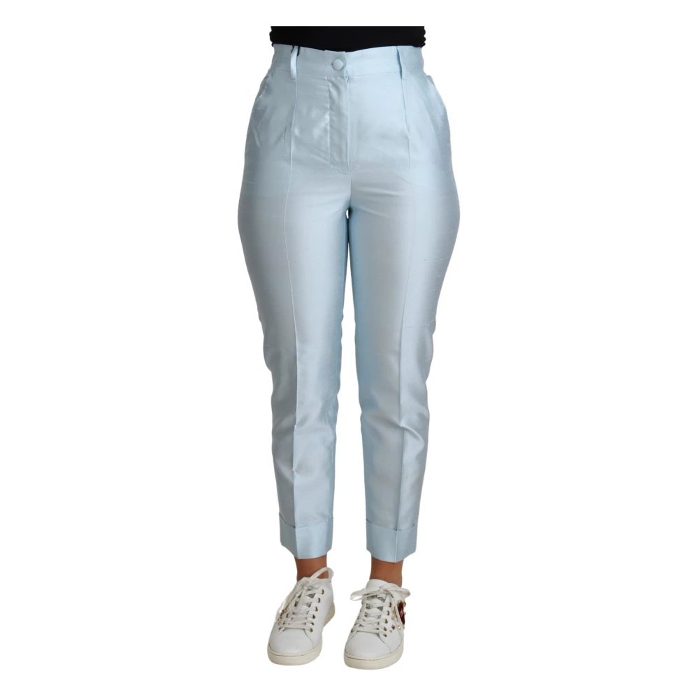 Dolce & Gabbana Women's Blue Silk Cropped Tapered Trouser Trousers - Tapered Trousers - 2XS - Trousers