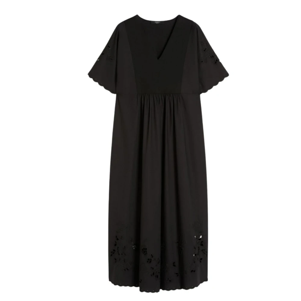 Weekend Max Mara Women's Black Midi Dresses, S, Cotton Poplin And Jersey Dress