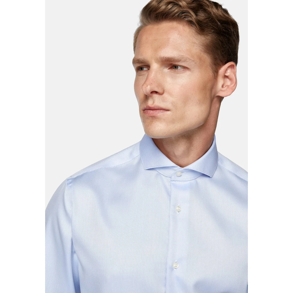 Boggi Milano Ultimate Non-Iron Slim Fit Katoenen Dobby Overhemd Blue Heren