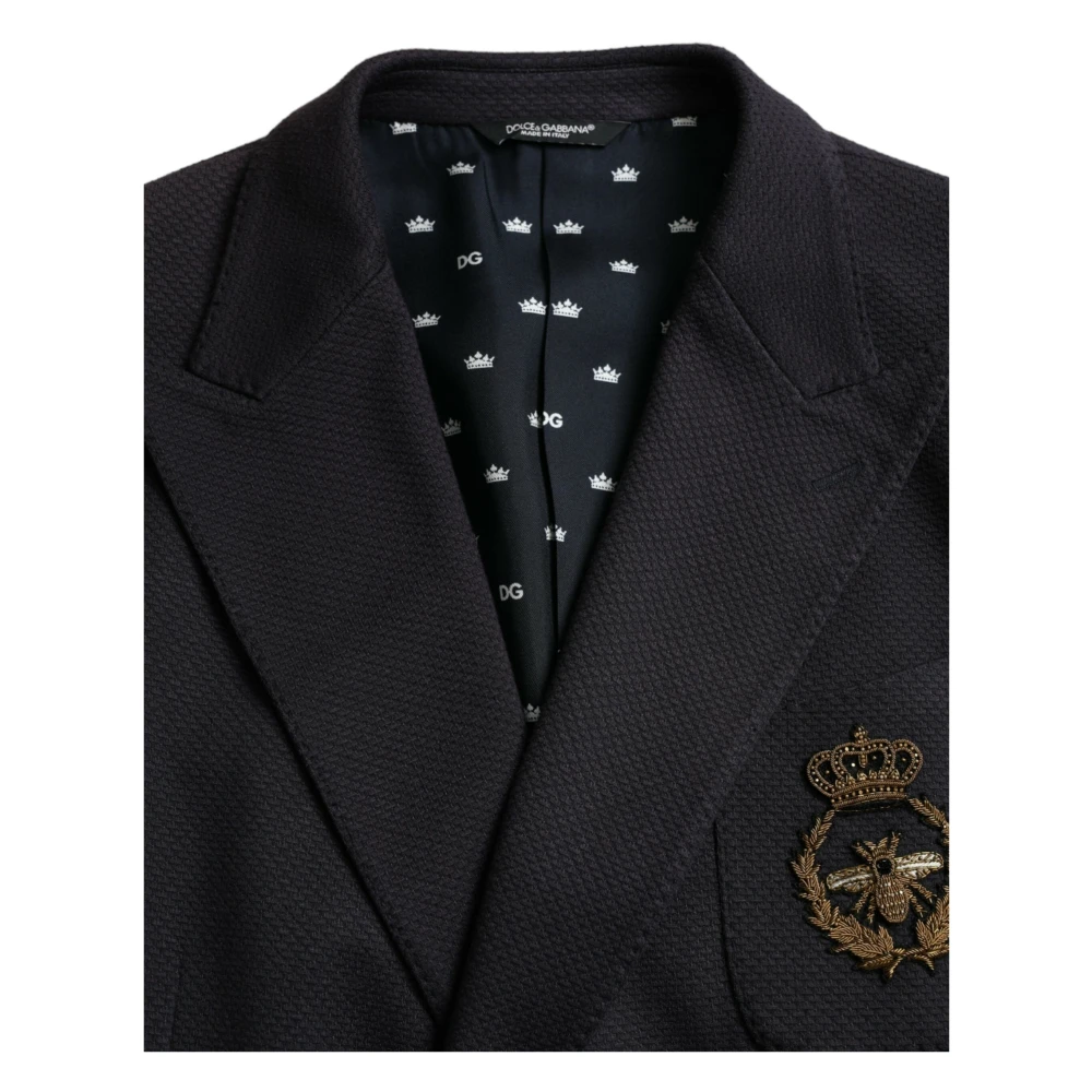 Dolce & Gabbana Navy Crown Bee Double-Breasted Blazer Blue Heren