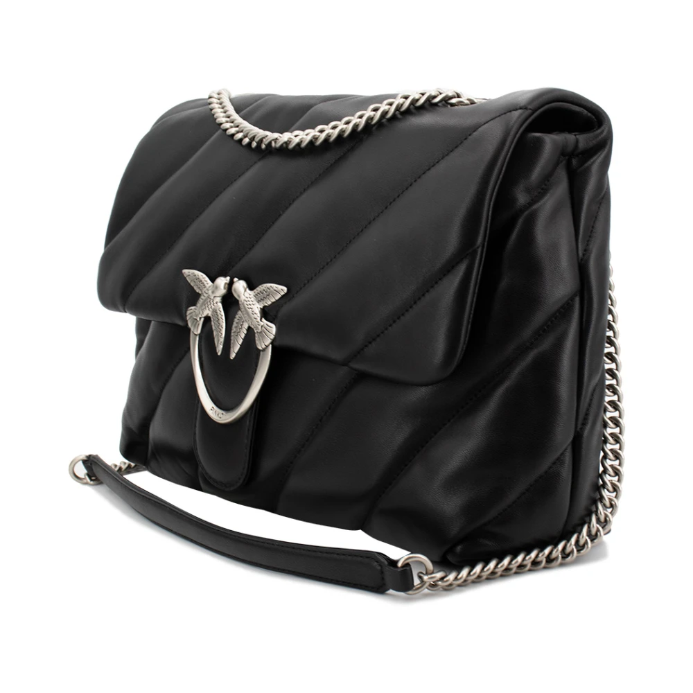 pinko Gewatteerde Love Birds Leren Schoudertas Black Dames