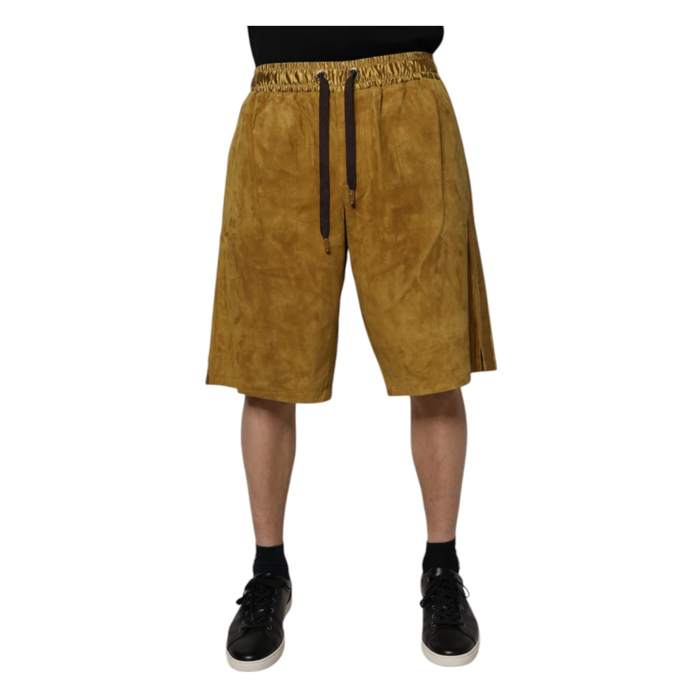 Dolce & Gabbana Brun Lyxiga Lammskinn Suede Bermuda Shorts