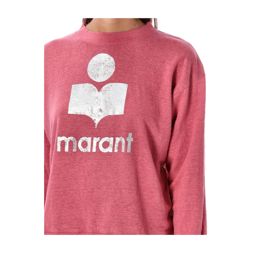 Isabel Marant Étoile Zwarte linnen longsleeve logoshirt Pink Dames