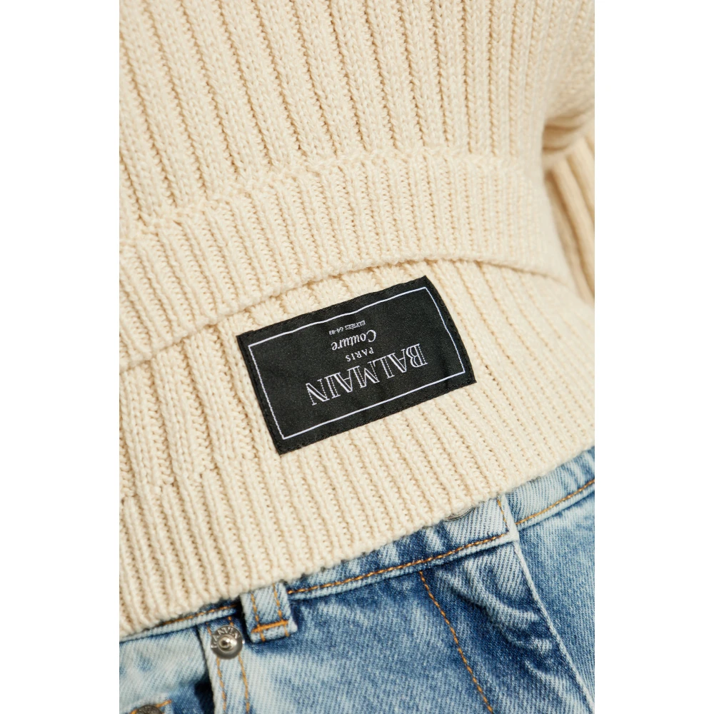 Balmain Korte Trui met Patch Beige Dames