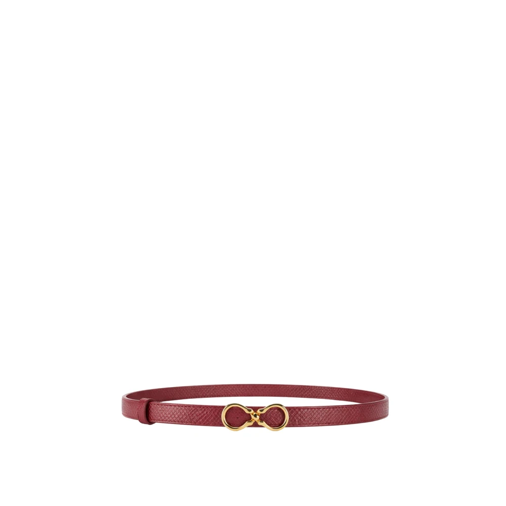 Twinset Women's Red Belts, S, Infinity Buckle Python-Effect Leather Belt