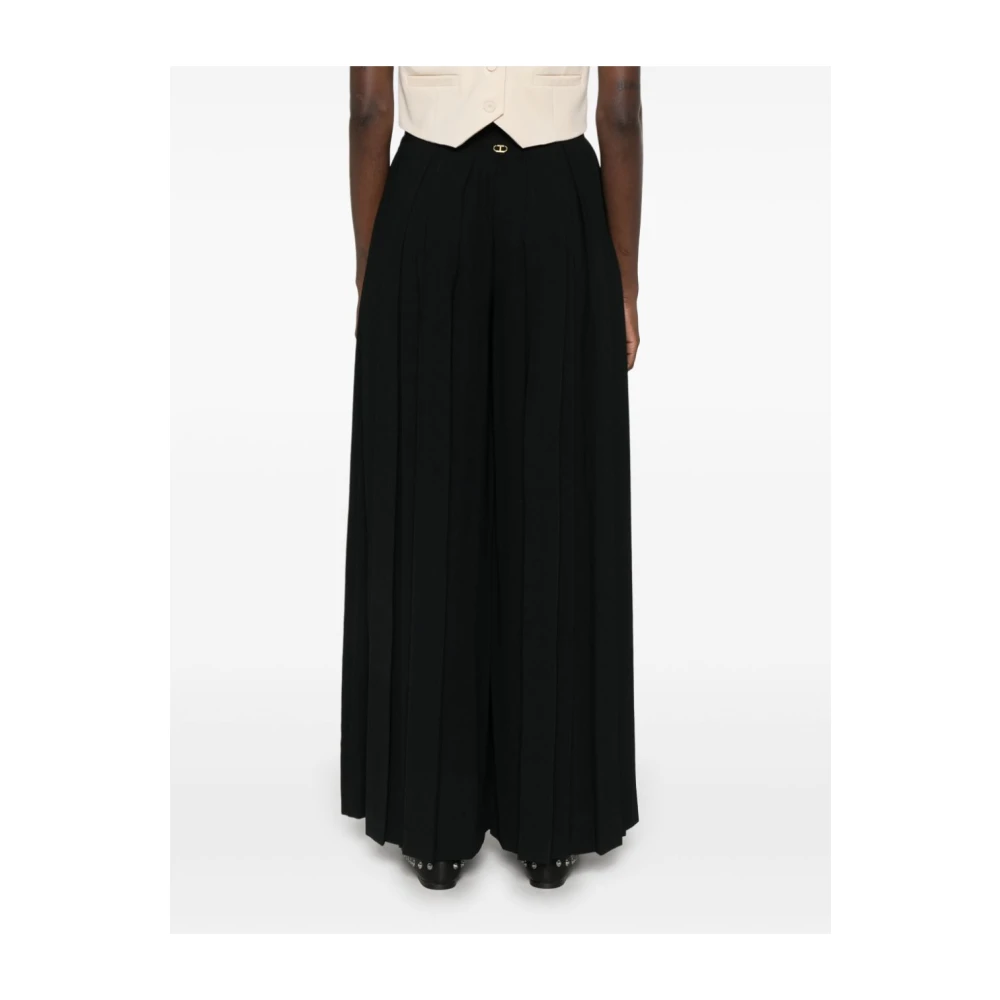 Twinset Zwarte Wijde Broek met Plooien Black Dames