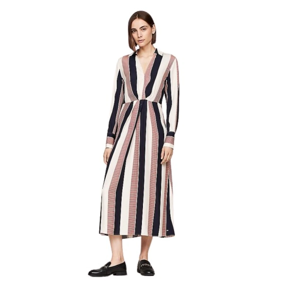 Tommy Hilfiger Gestreepte V-hals Lange Jurk Multicolor Dames