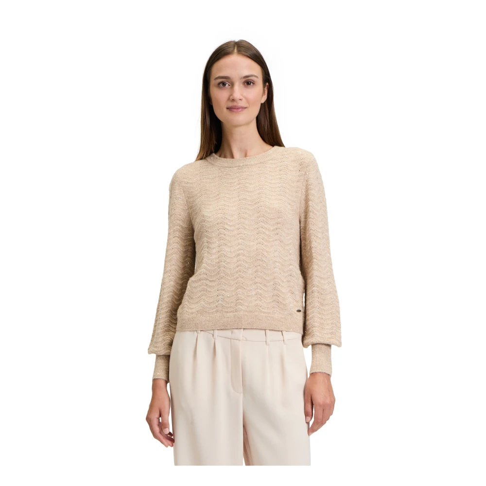 Betty & Co Chunky Gebreide Lurex Trui Beige Dames