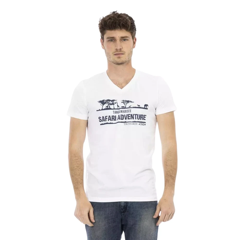 Trussardi Heren Bedrukt V-Hals T-Shirt White Heren