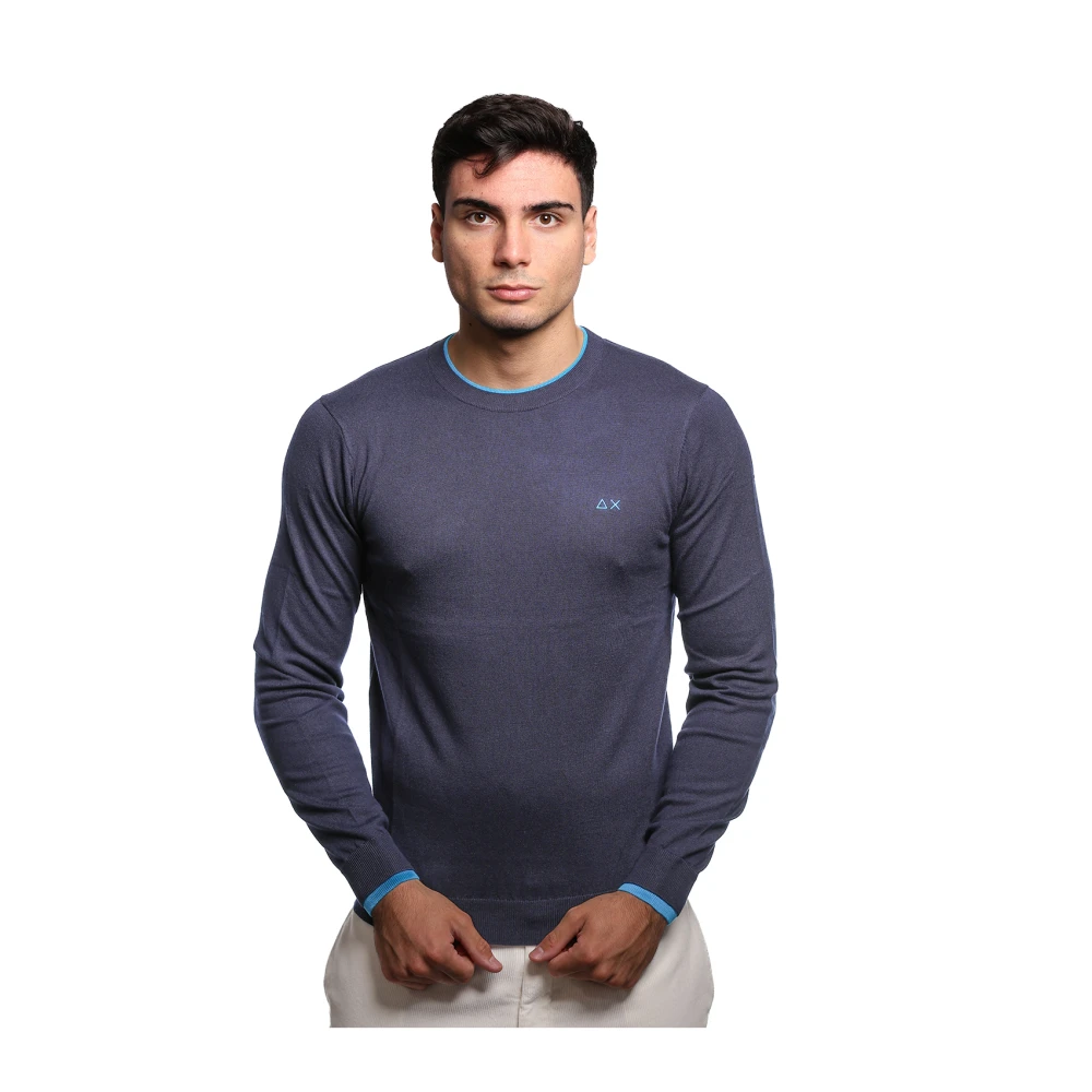Sun68 Blauwe Merino Wol Katoen Trui Blue Heren