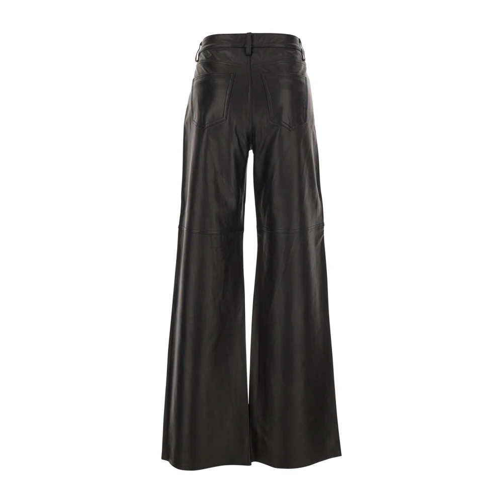 Michael Kors Zwarte leren broek met riemlussen Black Dames