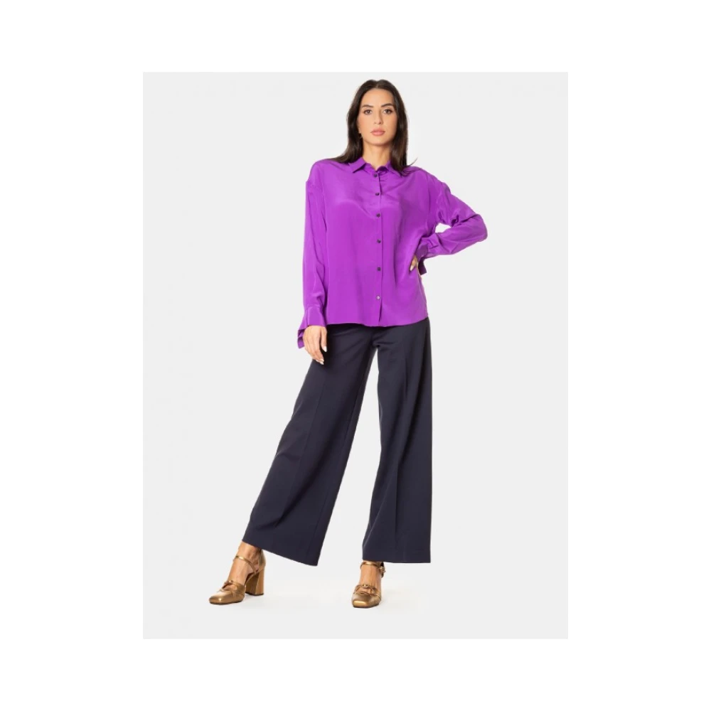 Liviana Conti Paarse zijden shirt met kraagknopen Purple Dames