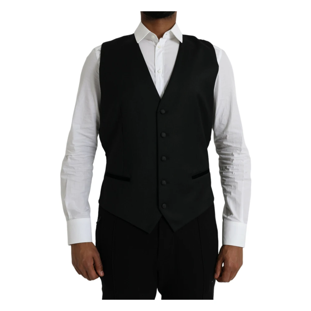Dolce & Gabbana Zwarte Zijden Formele Jurk Vest Black Heren