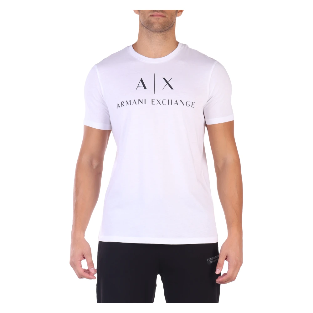 Armani Exchange Slim Fit Katoenen T-shirt met Reliëf Logo Print White Heren