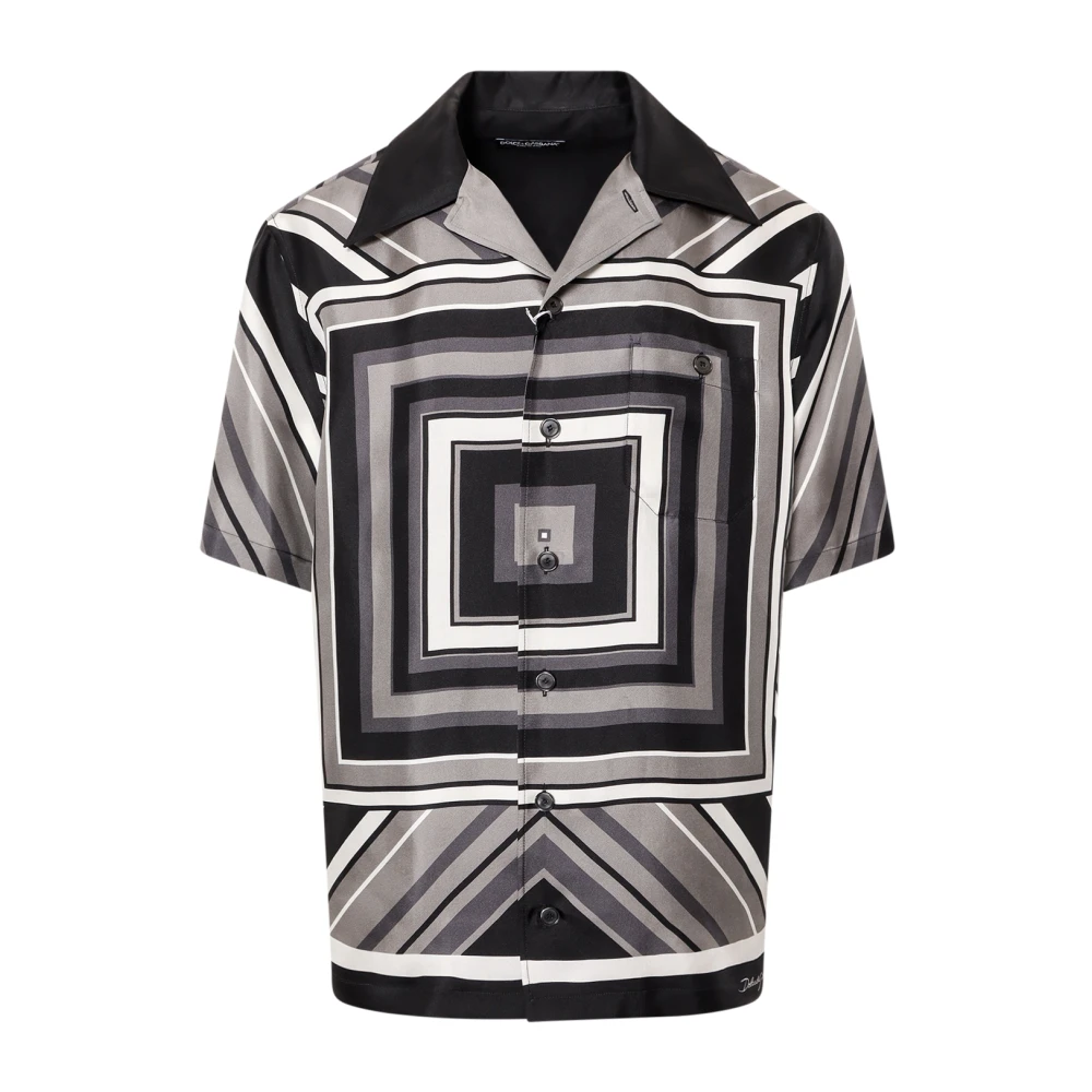 Dolce & Gabbana Zijden shirt met geometrische print Black Heren