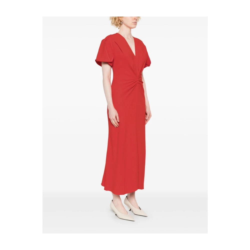 Victoria Beckham Rode Pofmouw Lange Jurk Red Dames