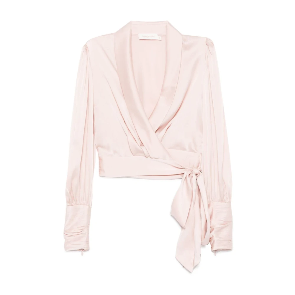 Zimmermann Zijden Wrap Top met Pofmouwen Beige Dames