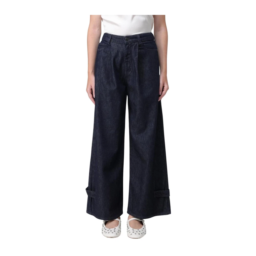 Emporio Armani Vrouw Blauw Stijlvolle Wide Leg Culottes Jeans
