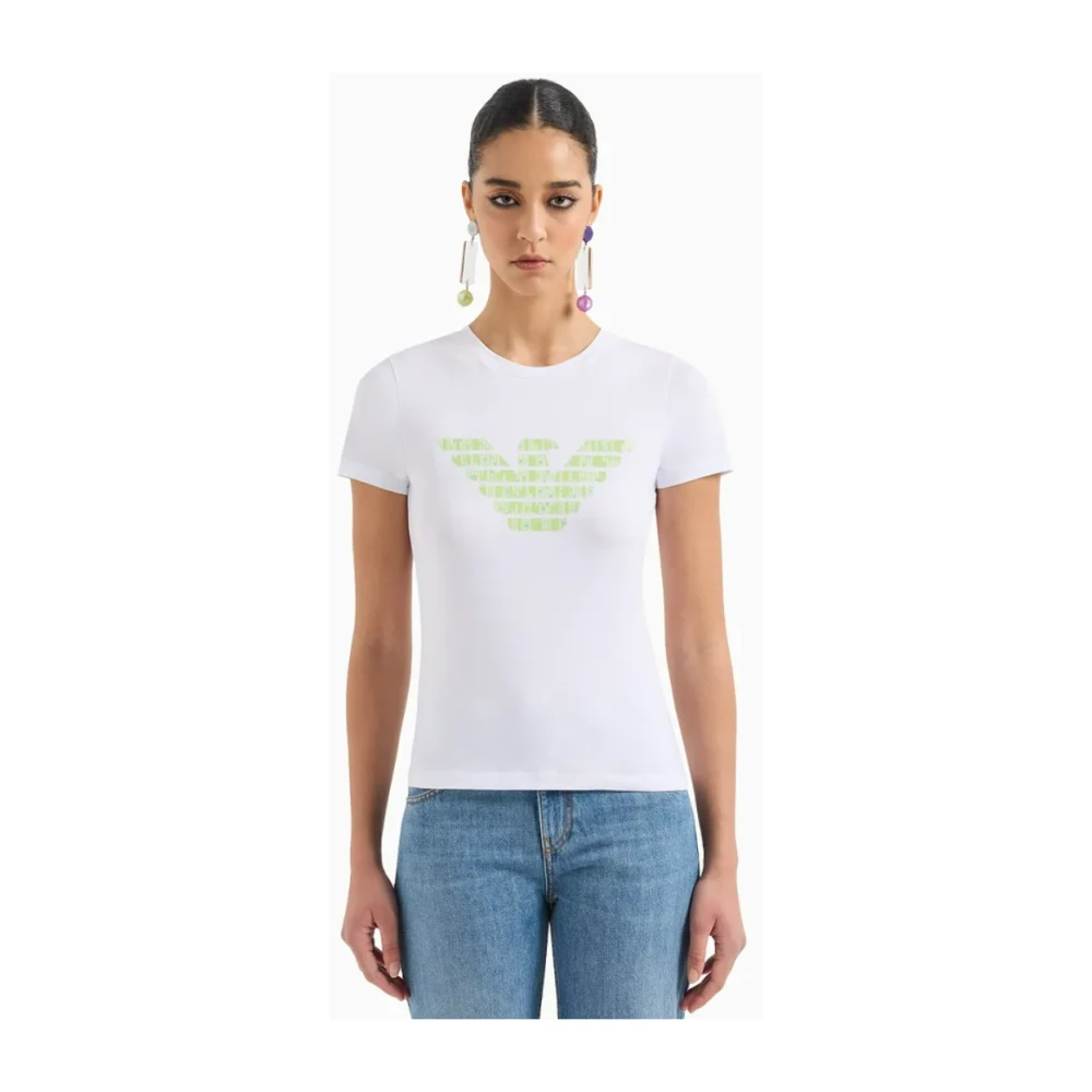 Emporio Armani Biologisch Katoen Adelaar Geborduurd T-shirt White Dames