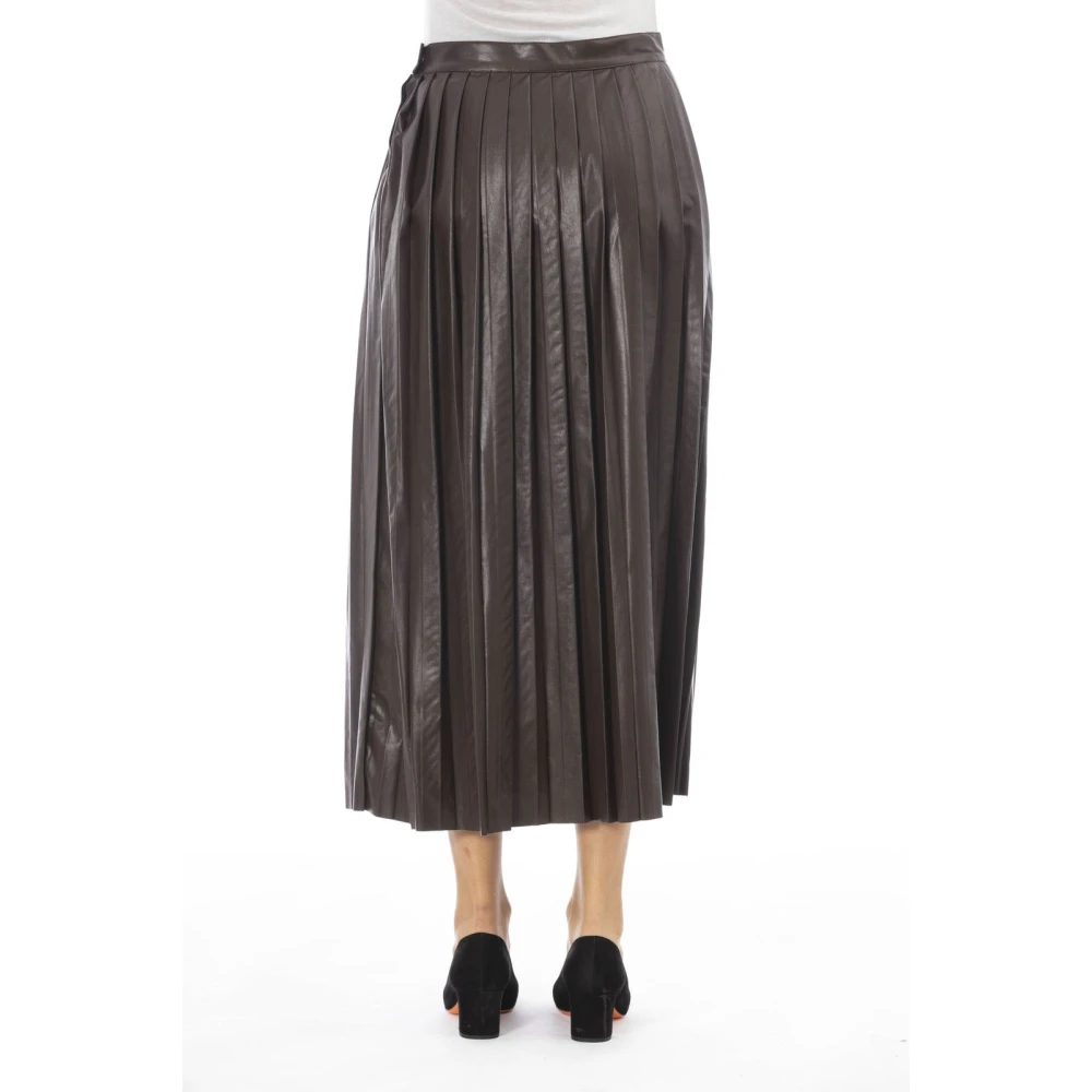 Alpha Studio Geplooide Leren Rok Brown Dames