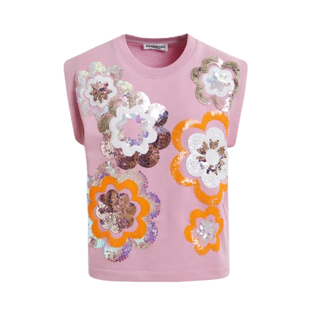 Essentiel Antwerp Pailletmouwloze sweatshirt Pink Dames