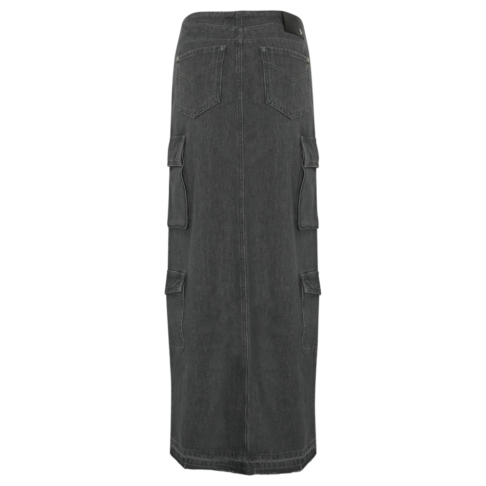 PATRIZIA PEPE Denim Lange Rok met Rafelzoom Green Dames