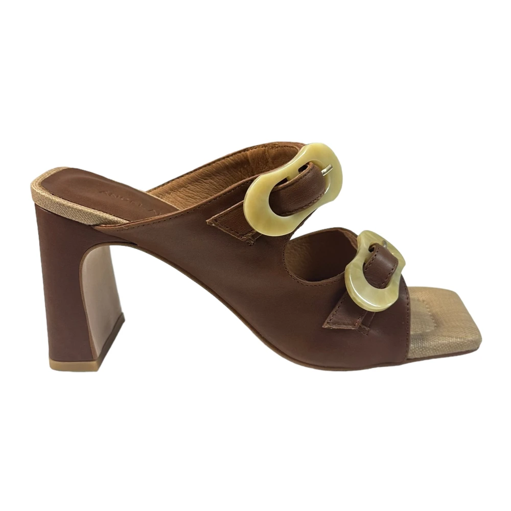 Angel Alarcon Beige Leren Hoge Hak Sandalen Brown Dames