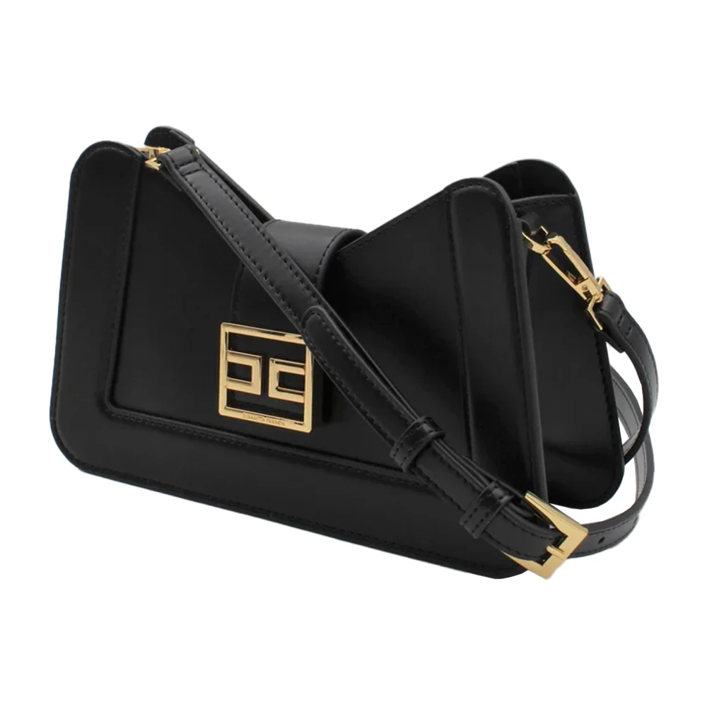 Elisabetta Franchi Zwarte tassen met gouden metalen logo Black Dames