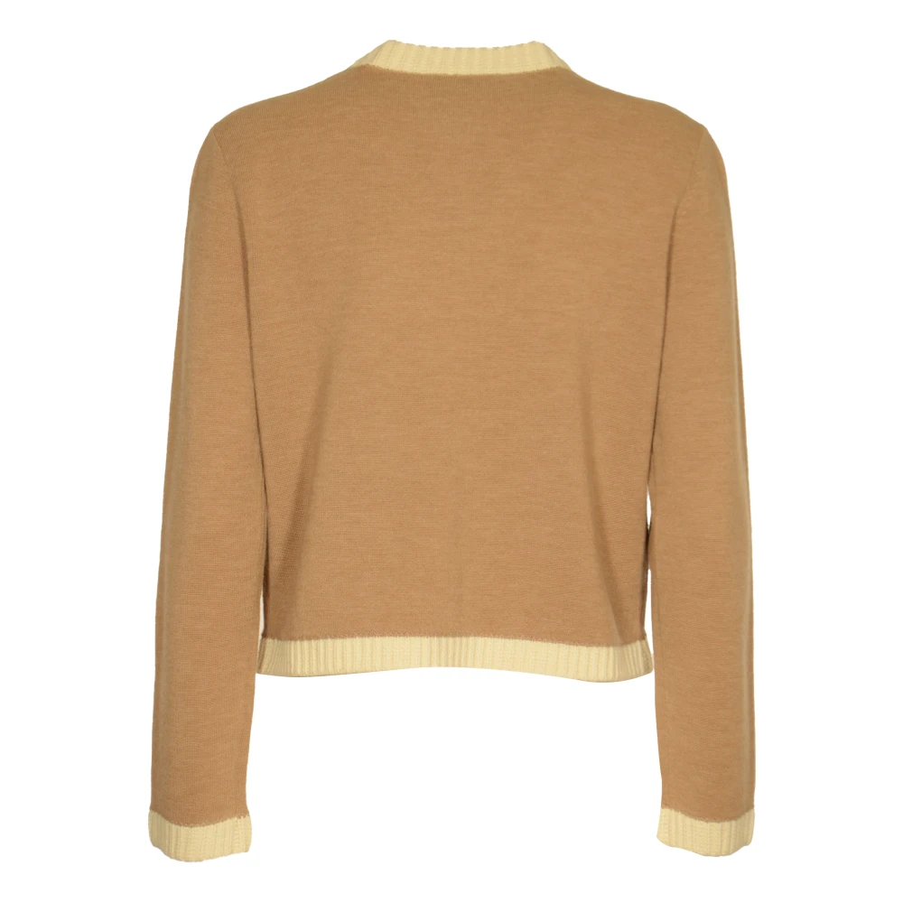 TORY BURCH Chunky Wool Trim Cardigan Sweaters Brown Dames