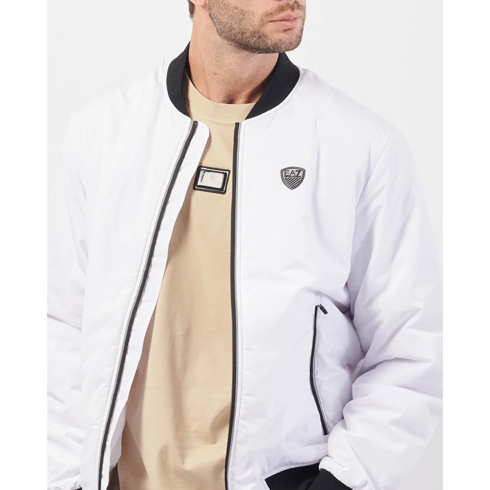 Emporio Armani EA7 Witte Jas Fullzip Logo Lichtgewicht Vulling White Heren