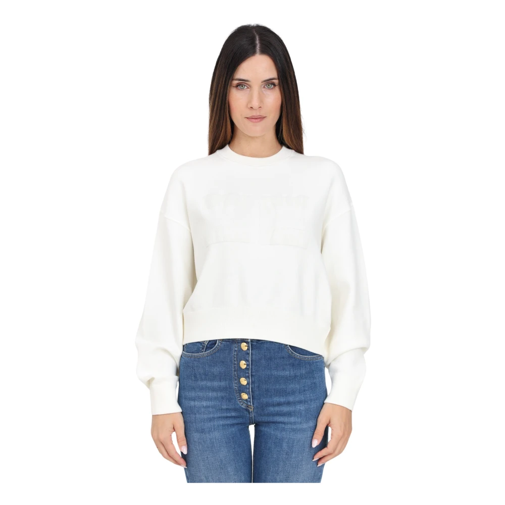 Elisabetta Franchi Cropped Crewneck Sweater Ivory White Dames