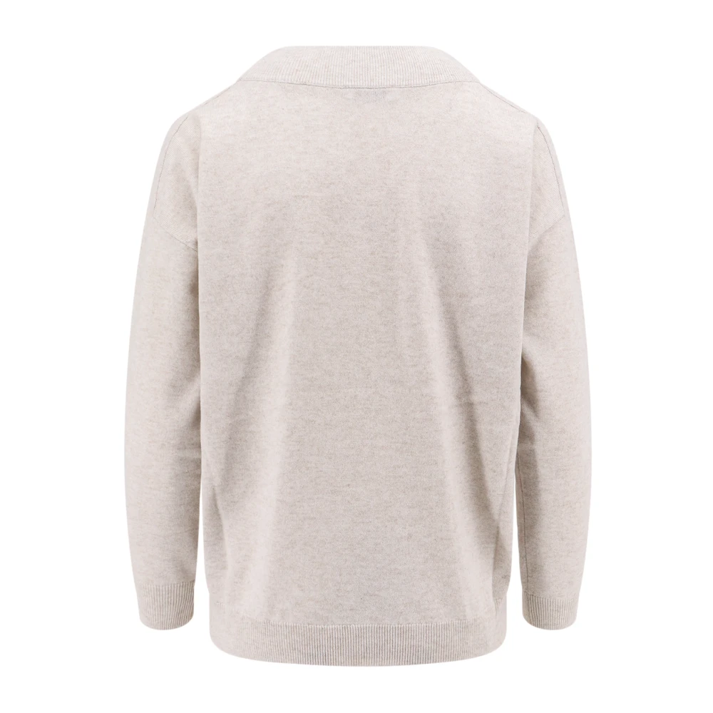 BRUNELLO CUCINELLI Cashmere V-hals Sweater met Monili Profiel Gray Dames