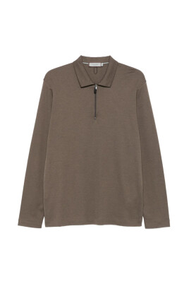 pull-marron-col-polo-manches-longues