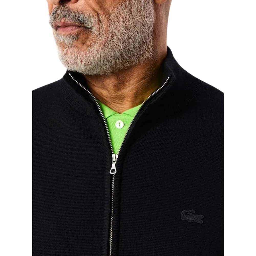 Lacoste Zwarte Merinowol Zip Trui Black Heren
