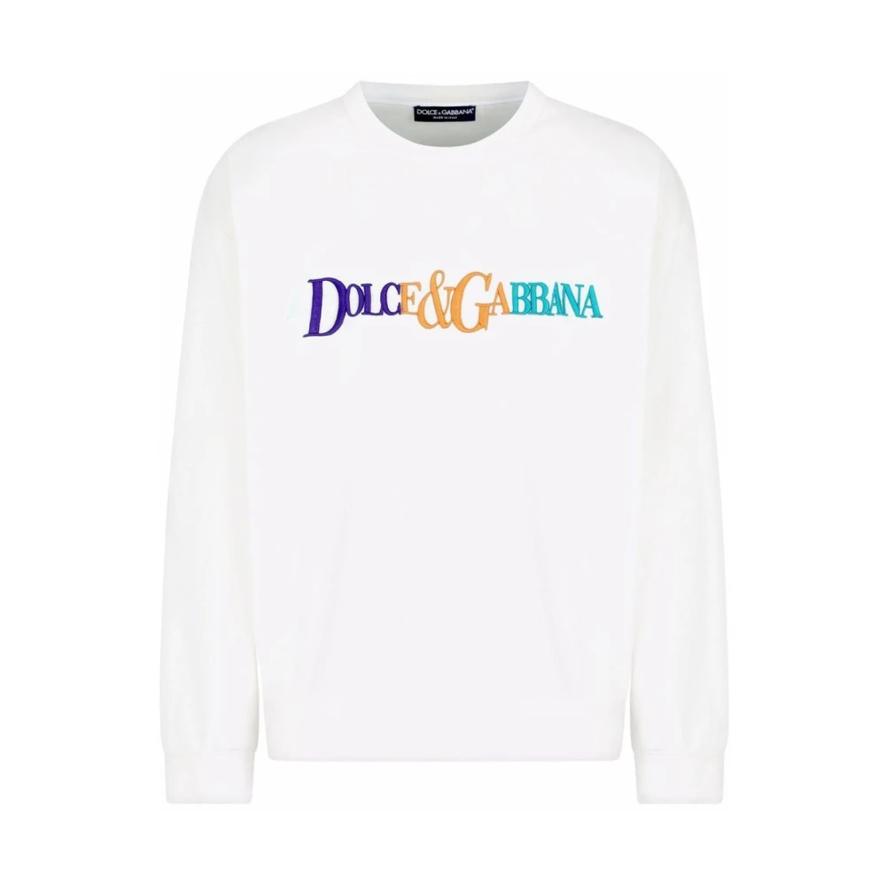 Dolce & Gabbana Kleurrijk Logo Geborduurd Crewneck Sweatshirt White Heren