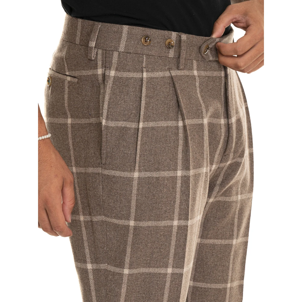 Berwich Geruite Chino Broek met Tailoring Vent Beige Heren