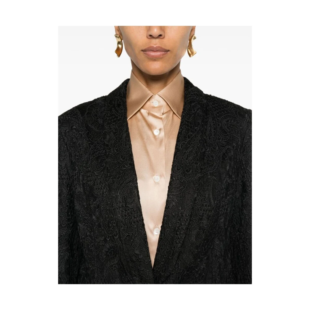 Twinset Zwarte Kant Paisley Jas met Shawl Revers Black Dames
