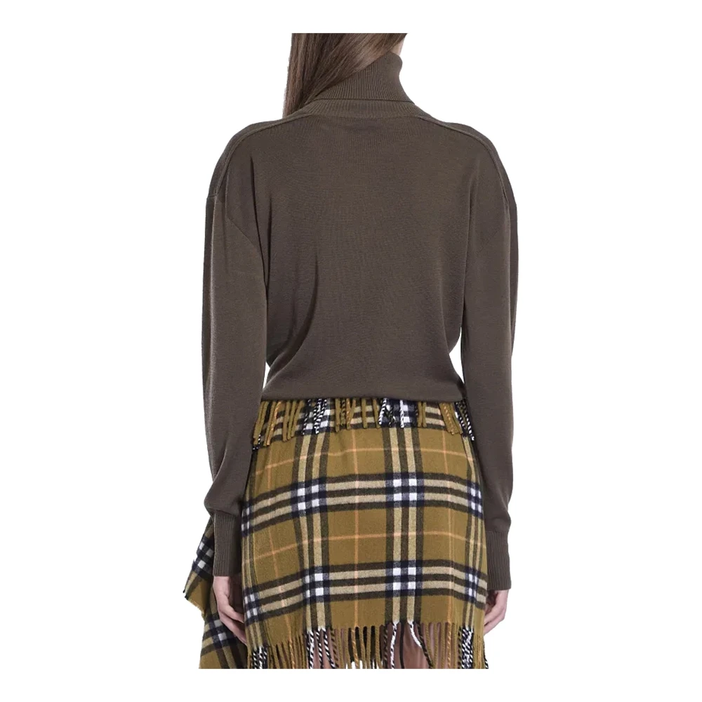 Burberry Equestrian Wollen Trui met Zichtbare Stiksels Brown Dames