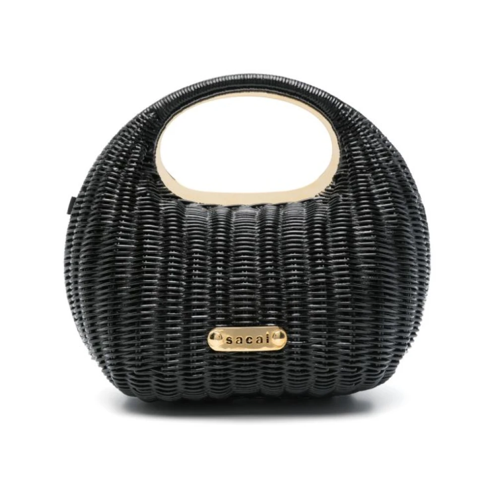 Sacai Zwarte Rieten Handtas met Metalen Logo Black Dames