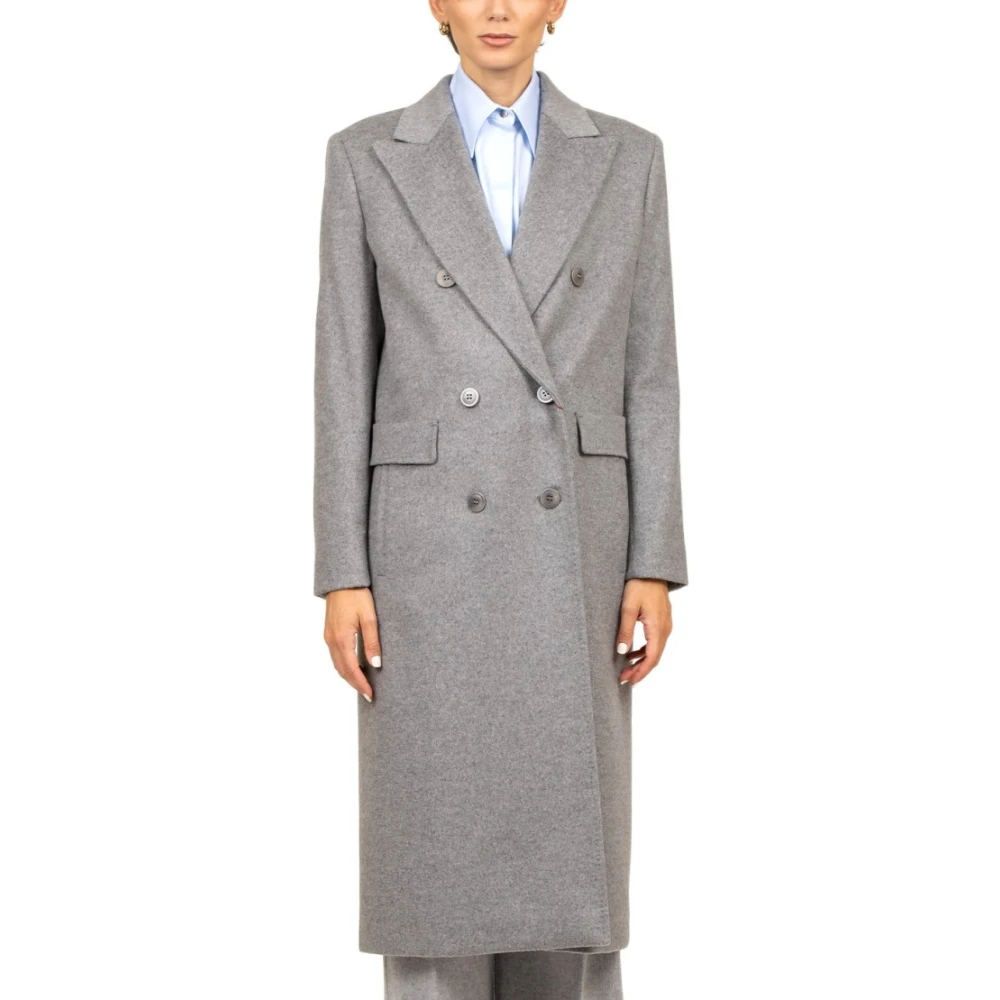 Max Mara Studio Ljusgrå Ull Dubbelknäppt Kappa Gray, Dam