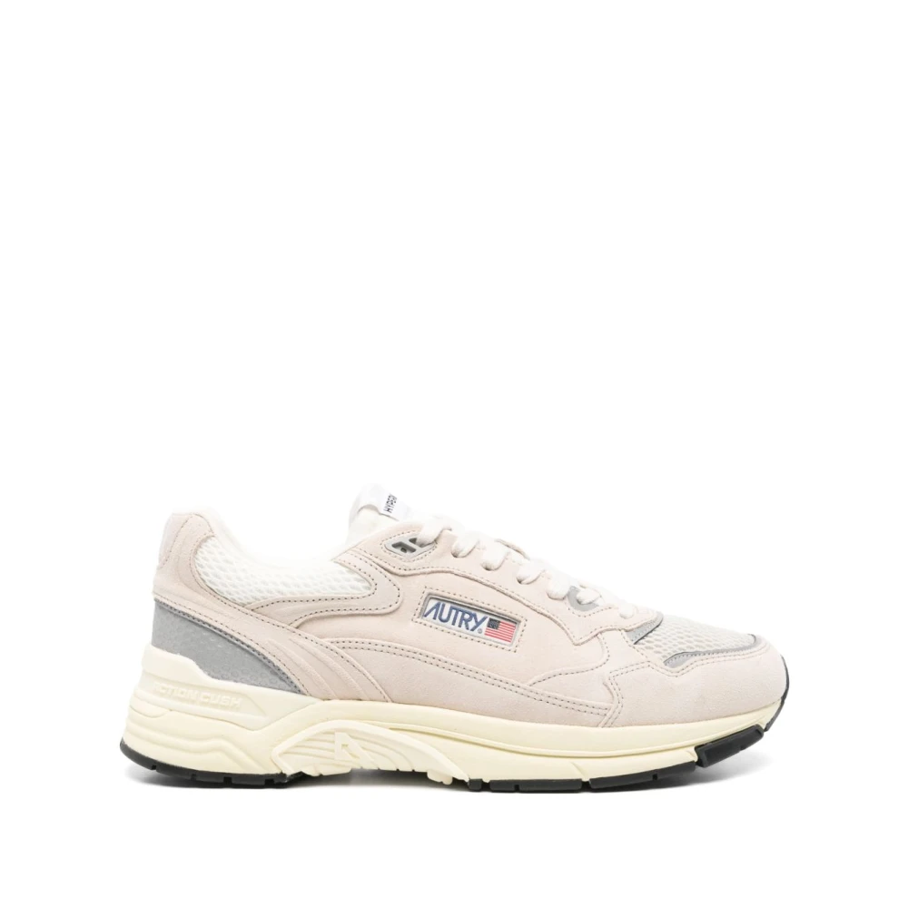 Autry Men's Beige Lace-Up Trainers With Logo Panels - Sneakers - 11 Uk - Shoes