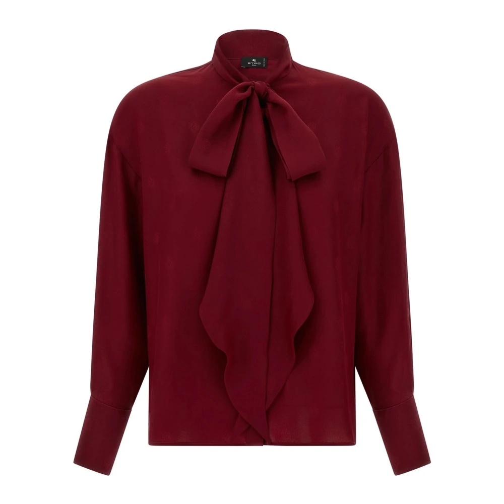 Etro Silk Jacquard Blouse With Scarf - Female - Blouses - Red - S - Blouses & Shirts