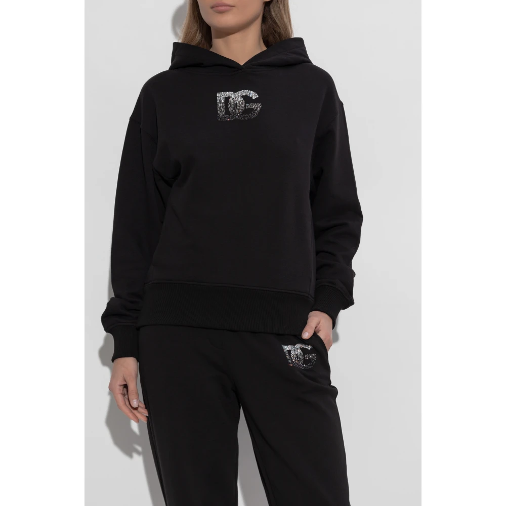 Dolce & Gabbana Sweatshirt met logo afgewerkt met glinsterende kristallen Black Dames