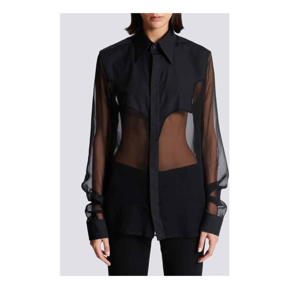 Balmain Zijden Western Overhemd Black Dames