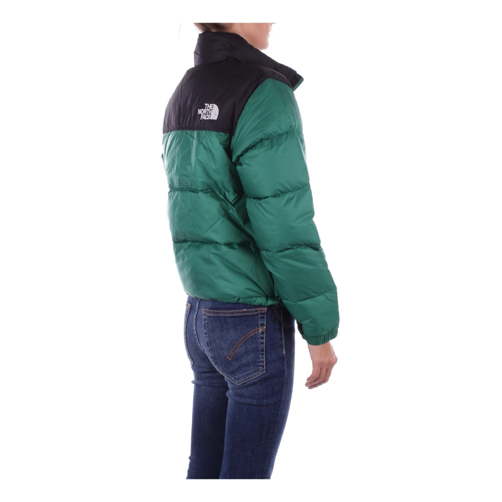 The North Face Logo Front Zip Hooded Down Jacket Green Dames
