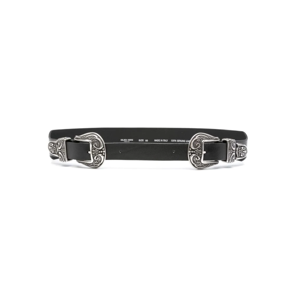 Golden Goose Double Buckle Washed Leather Belt Black Dames