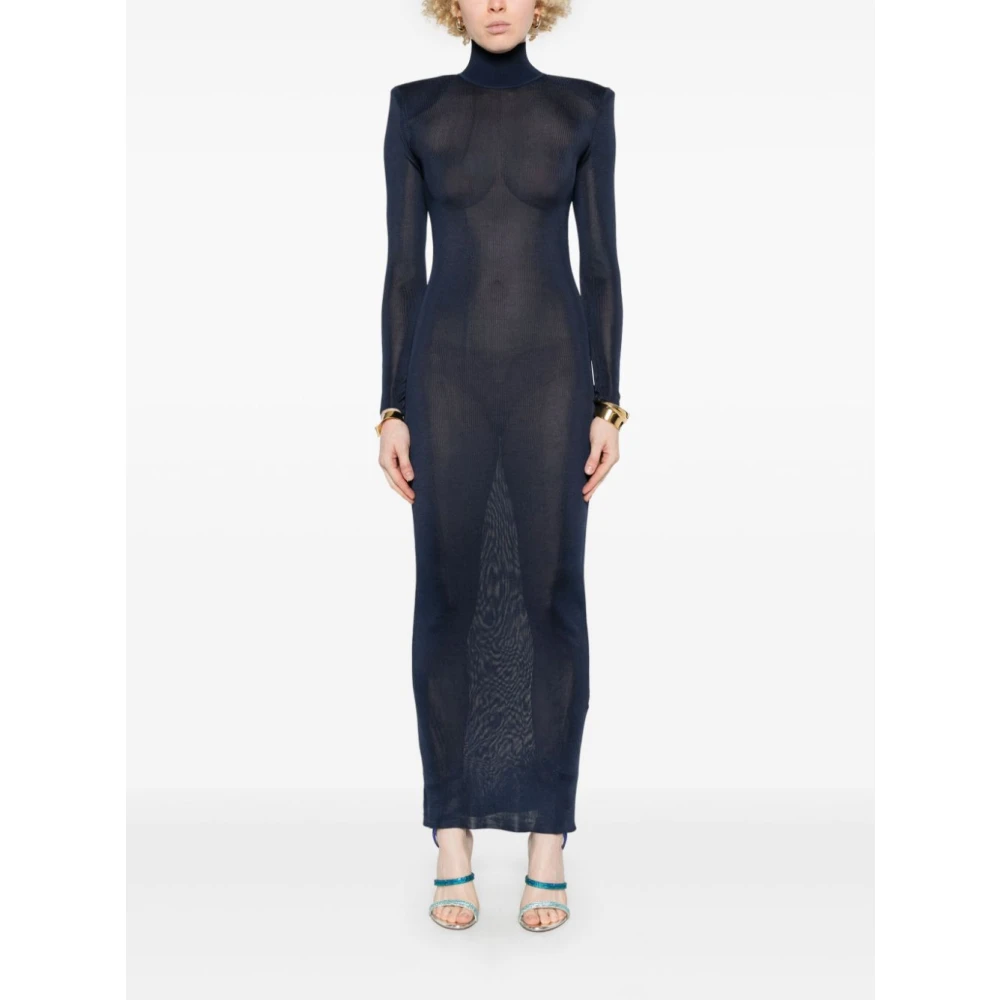 Self Portrait Blauwe Mock Neck Lange Mouw Jurk Blue Dames