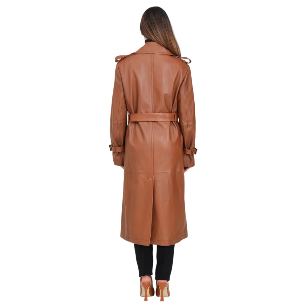 Max Mara Studio Leren Overjas Brown Dames